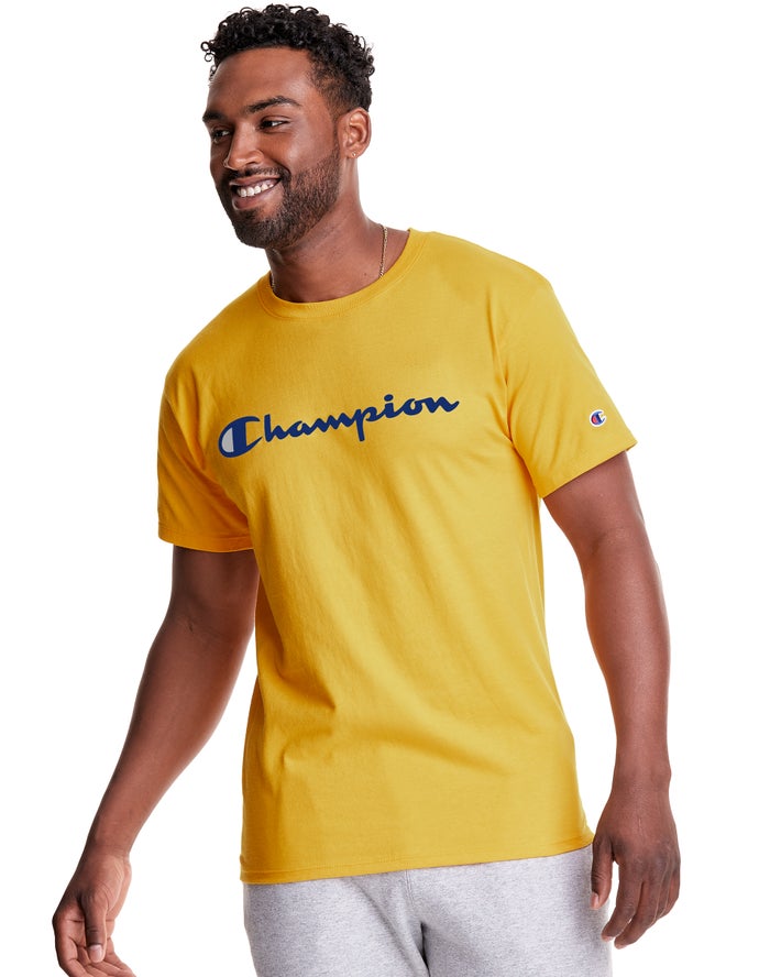 Champion Mens T-Shirt NZ - Classic Jersey Script Logo Yellow ( 7483-MEAVQ )